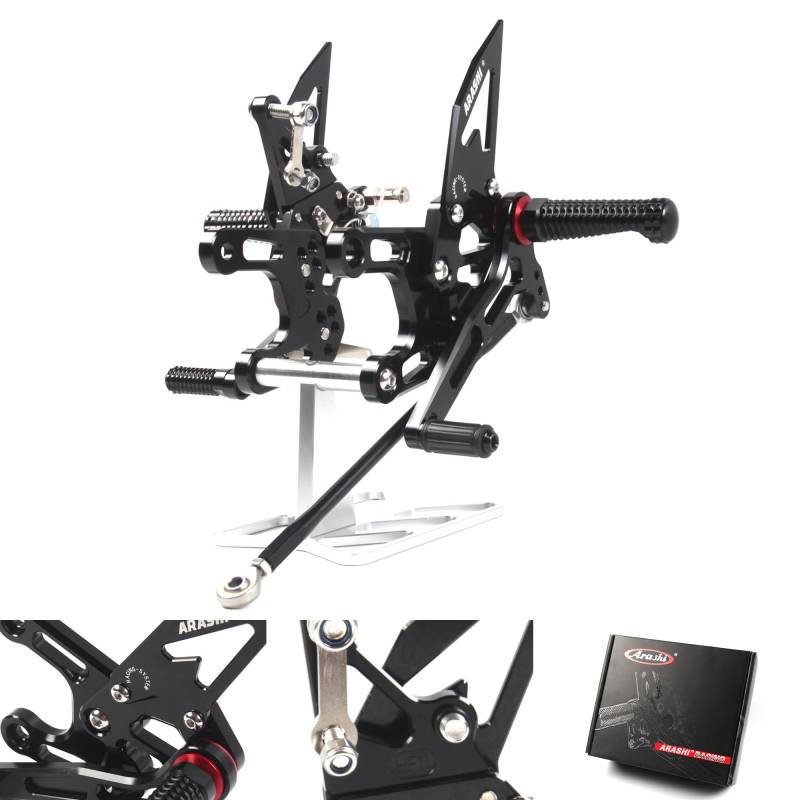 (Version2.0) Verstellbare Rearsets für Ninja ZX10R 2008 2009 2010 Hintere Sets Fußrasten Fußbretter Zubehör ZX-10R Schwarz 08 09 10 von ArashiMoto