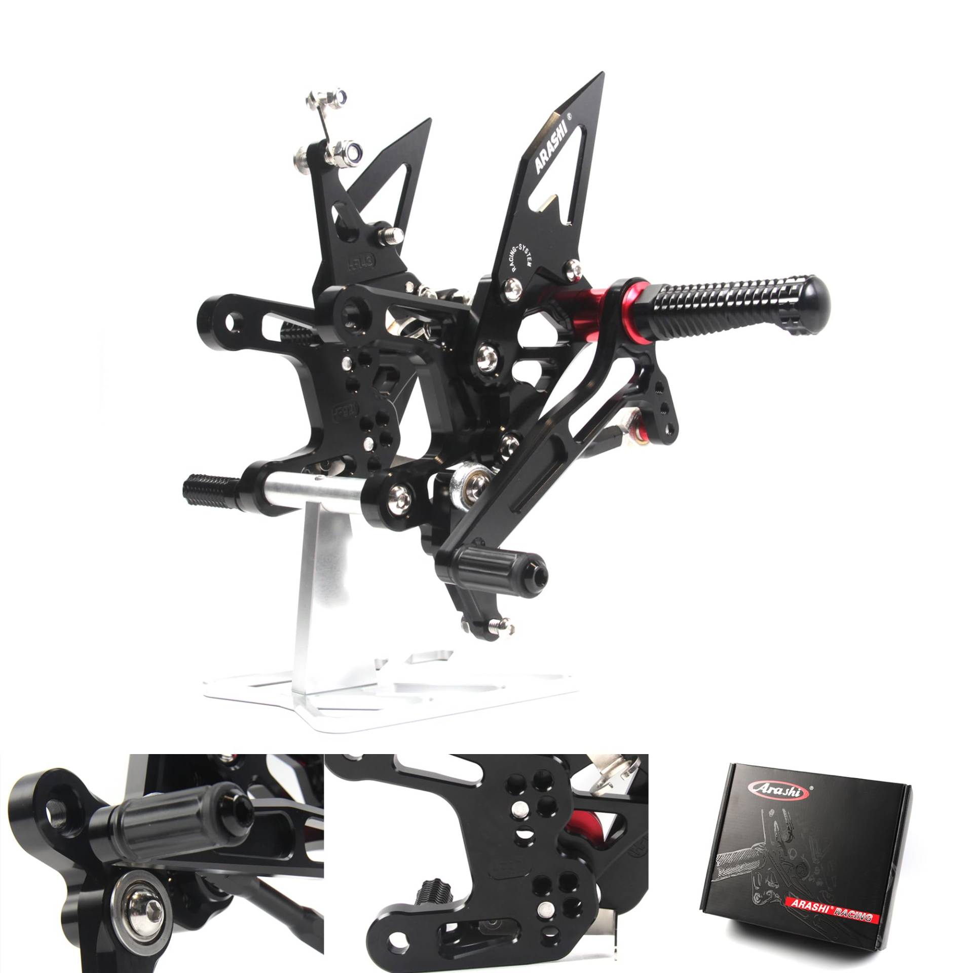 (Version2.0) Verstellbare Rearsets für Ninja ZX10R ZX1000 (ABS) 2016-2020 Hintere Sets Fußrasten Fußbretter Zubehör Schwarz 2017 2018 2019 von ArashiMoto