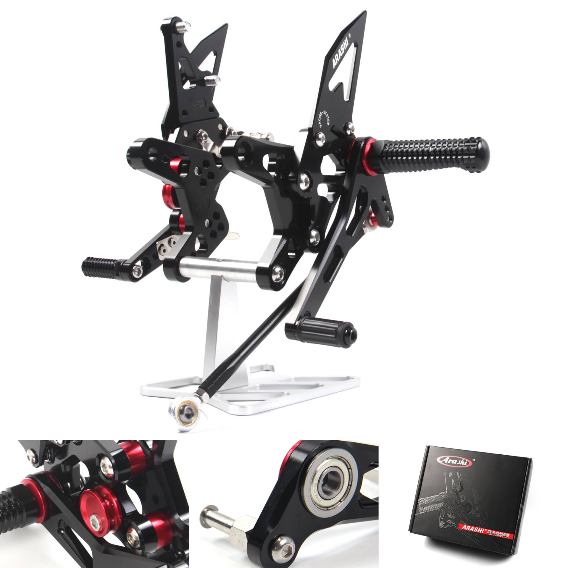 (Version2.0) Verstellbare Rearsets für Ninja ZX6R ZX636 2007 2008 Hintere Sets Fußrasten Fußbretter Zubehör ZX-6R ZX-636 Schwarz 07 08 von ArashiMoto