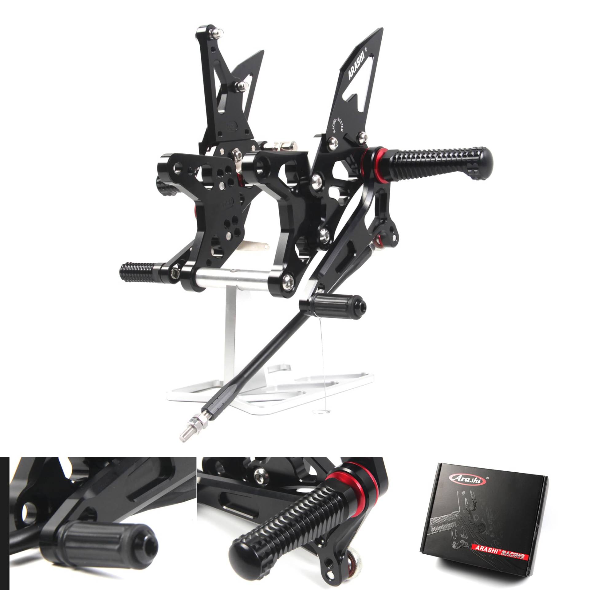 (Version2.0) Verstellbare Rearsets für Ninja ZX6R ZX636 2018-2020 Hintere Sets Fußrasten Fußbretter Zubehör ZX-6R ZX-636 Schwarz 2019 von ArashiMoto