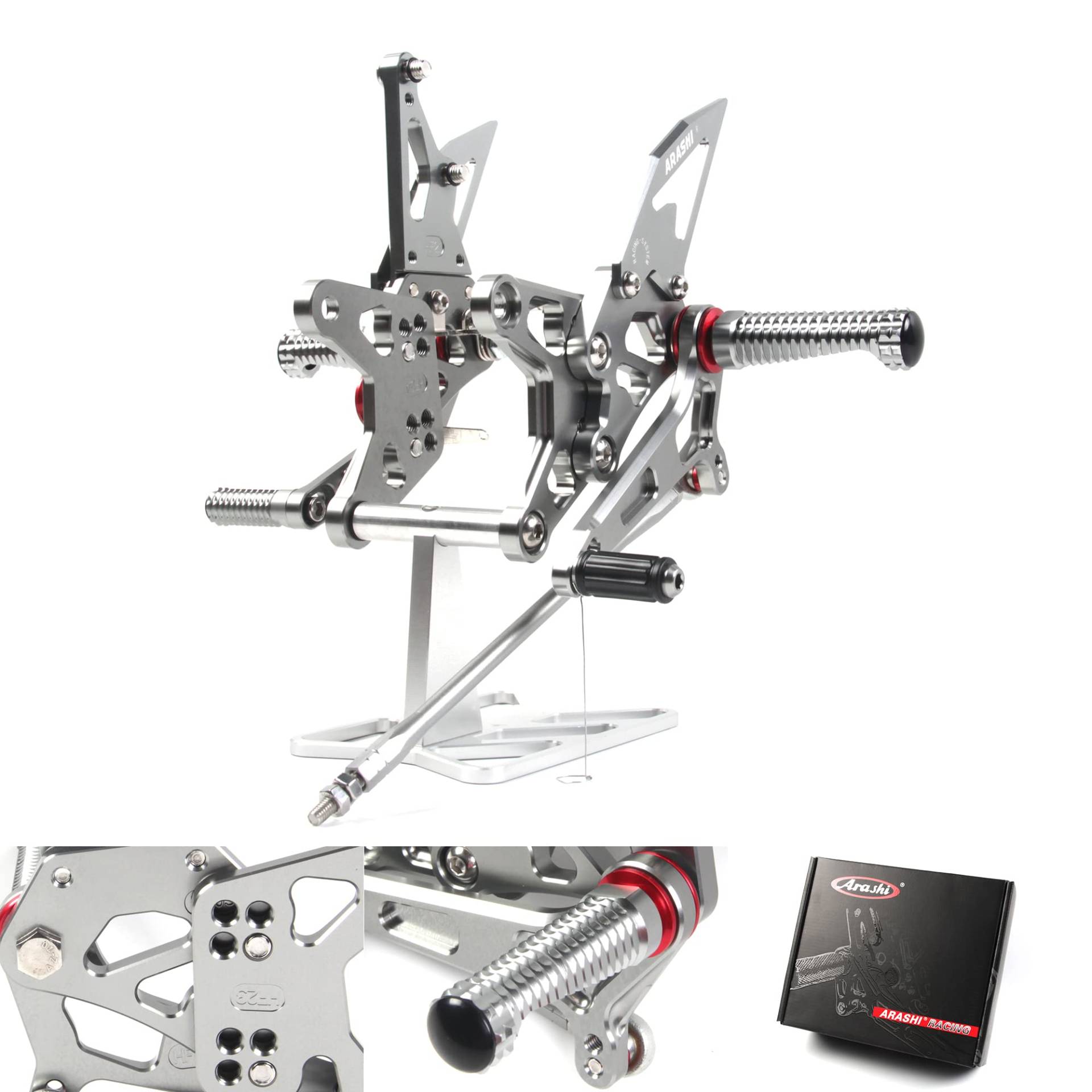 (Version2.0) Verstellbare Rearsets für Ninja ZX6R ZX636 2018-2020 Hintere Sets Fußrasten Fußrasten Fußrasten Fußbretter Zubehör ZX-6R ZX-636 Grau 2019 von ArashiMoto