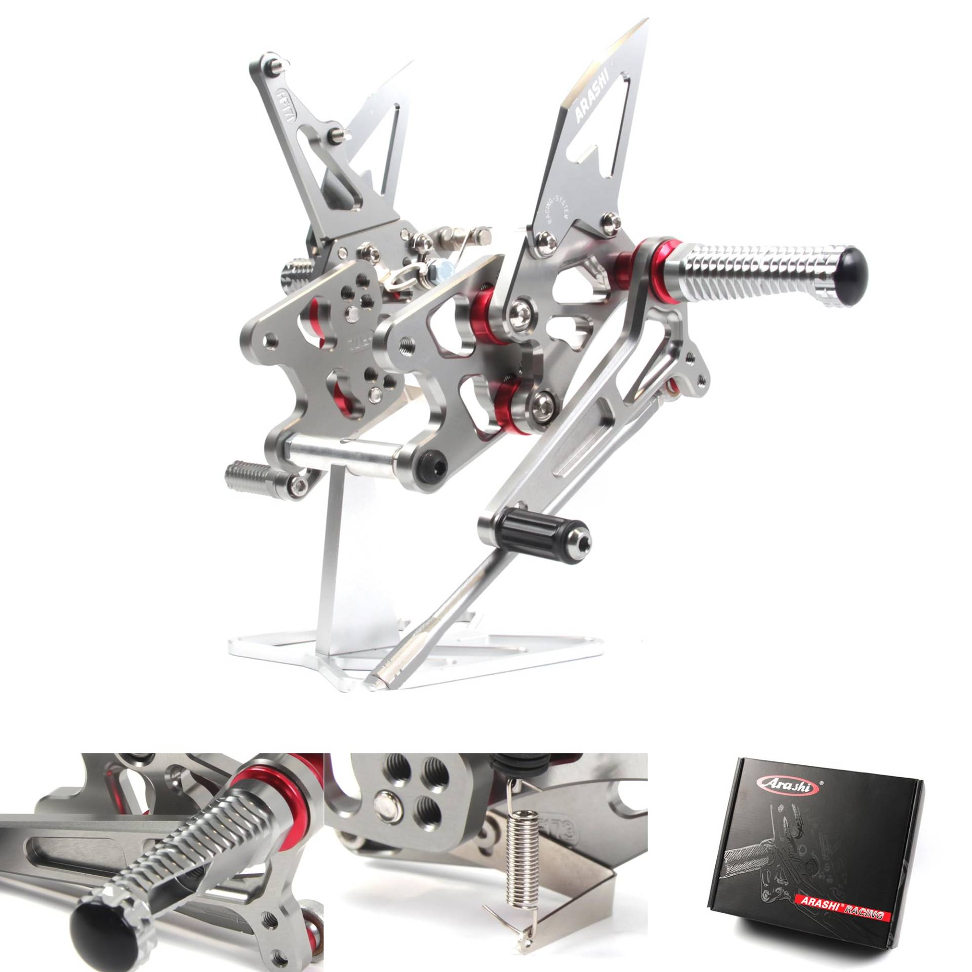 (Version2.0) Verstellbare Rearsets für Suzuki GSXR 1000 2007 2008 Hintere Sets Fußrasten Fußbretter Zubehör GSX-R 1000 GSX-R1000 GSXR1000 Grau 07 08 von ArashiMoto