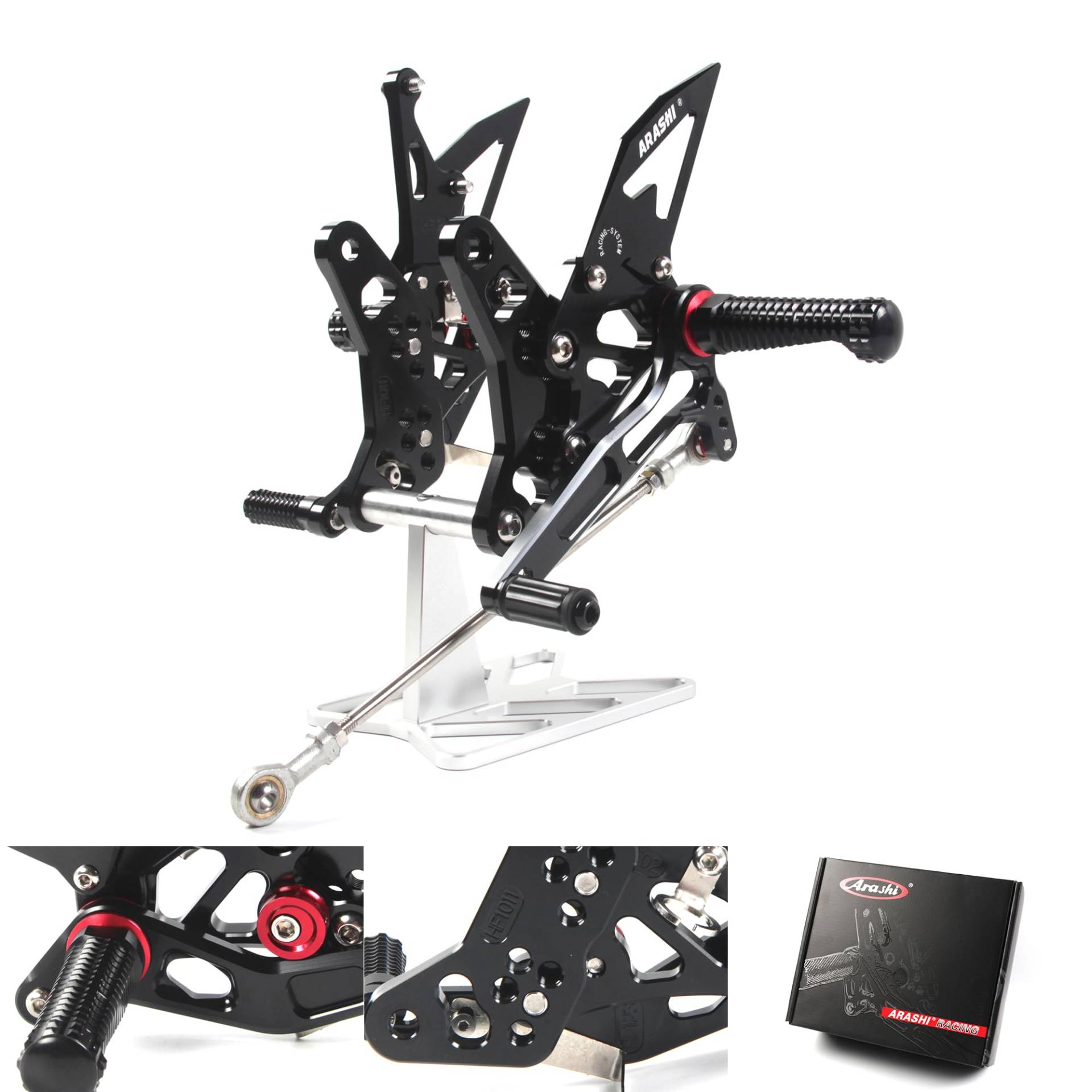 (Version2.0) Verstellbare Rearsets für Suzuki SV650 SV650S SV650X 2016-2023 Hintere Sets Fußrasten Fußbretter Zubehör Schwarz 2017 2018 2019 2020 von ArashiMoto
