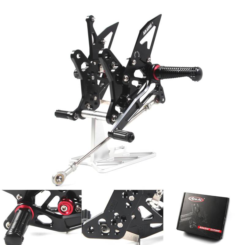 (Version2.0) Verstellbare Rearsets für Suzuki SV650 SV650S SV650X 2016-2023 Hintere Sets Fußrasten Fußbretter Zubehör Schwarz 2017 2018 2019 2020 von ArashiMoto