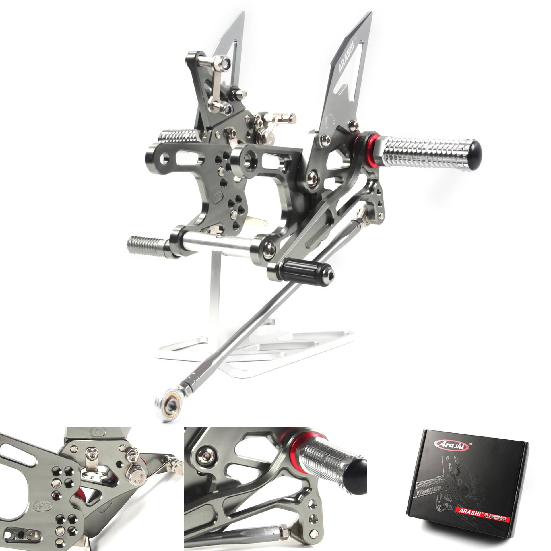 (Version2.0) Verstellbare Rückrasten für Ninja ZX10R 2008 2009 2010 Hintere Sets Fußrasten Fußbretter Zubehör ZX-10R Grau 08 09 10 von ArashiMoto