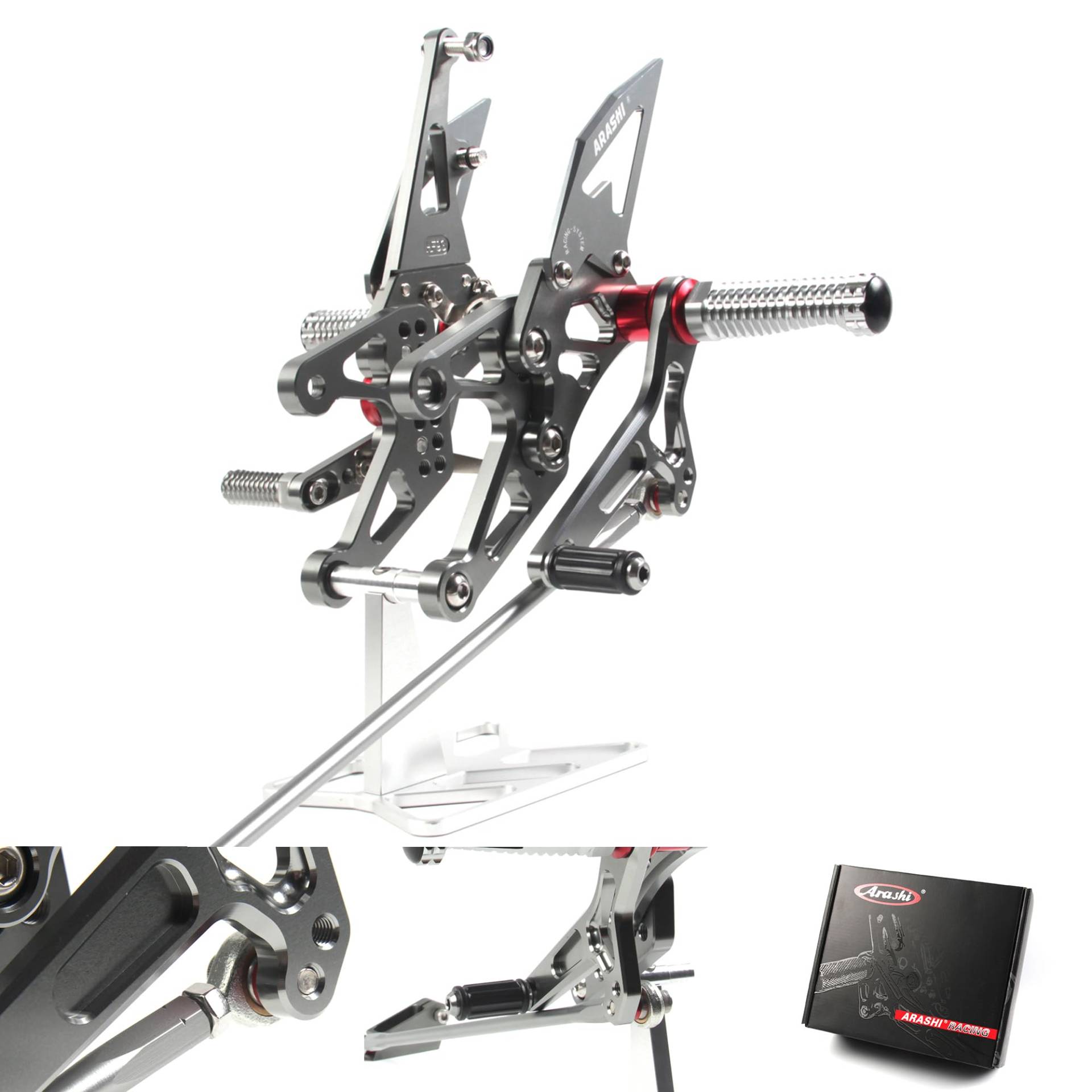 (Version2.0) Verstellbare Rückrastenanlage für YZF R1 2007 2008 Hintere Sets Fußrasten Fußrasten Fußrasten Fußbretter Zubehör YZF-R1 Grau 07 08 von ArashiMoto