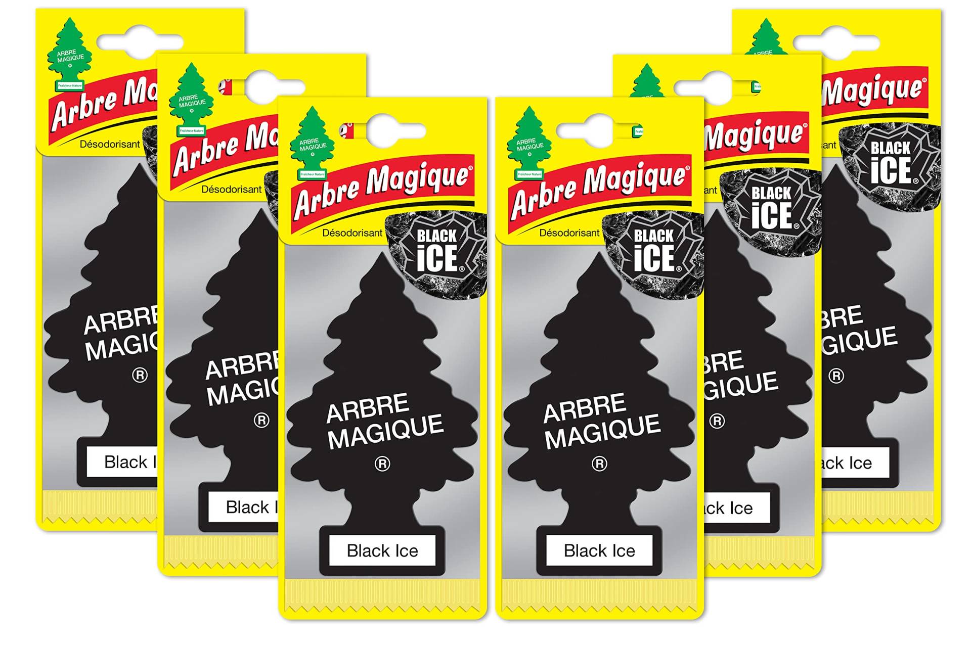 Arbre Magique 6er-Set Black Ice Pine Lufterfrischer Superlanganhaltender Duft für Auto, Haus, Büro, etc. von Arbre Magique