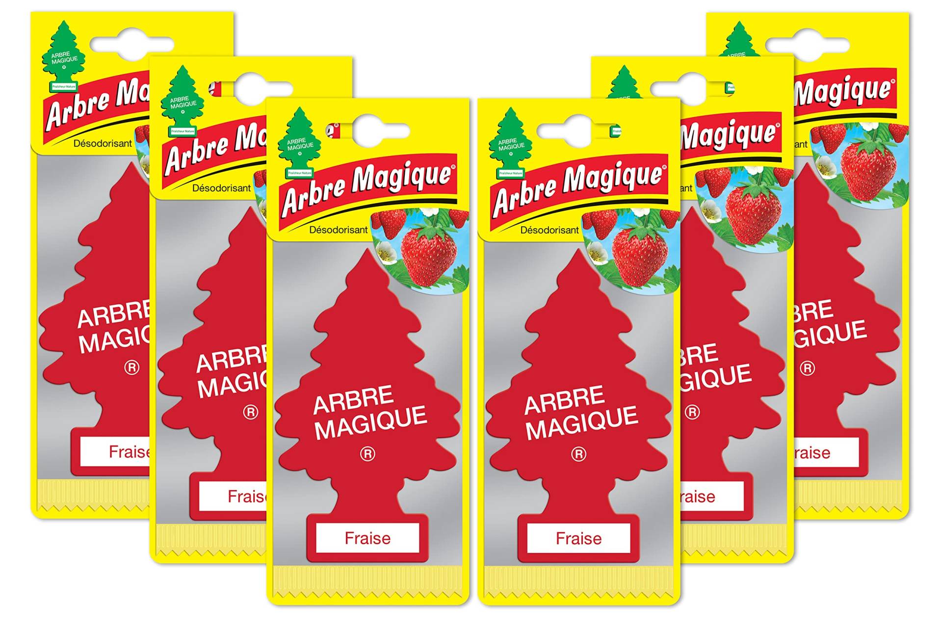 Arbre Magique 6er-Set Erdbeer-Kiefer-Lufterfrischer-Parfümierer Superlanganhaltender Duft für Auto, Haus, Büro, etc. von Arbre Magique