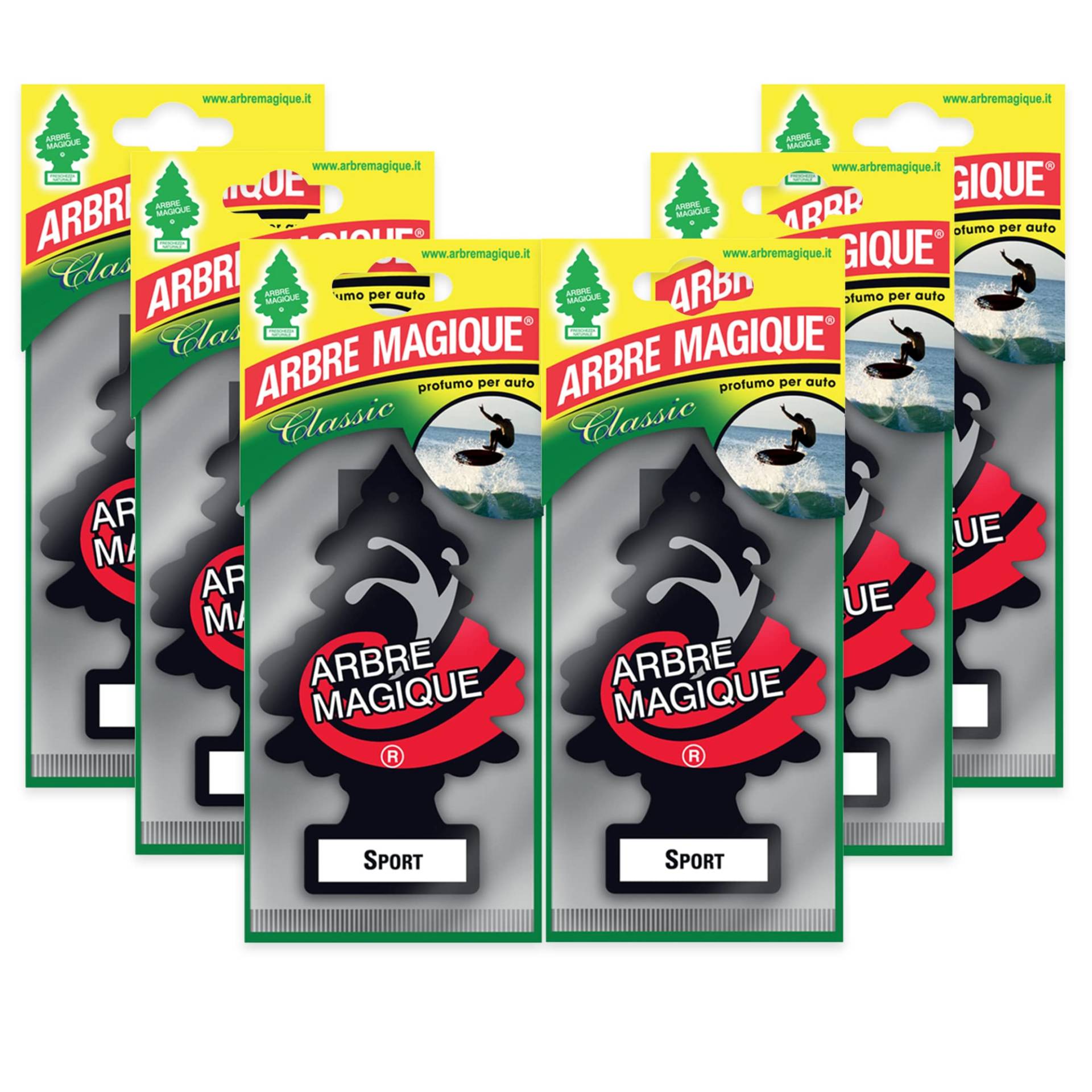 Arbre Magique Mono, Auto-Duft, Duft Sport, intensiver und strukturierter Duft, Lebensdauer bis zu 7 Wochen, hergestellt in Italien, 6 Stück von Arbre Magique