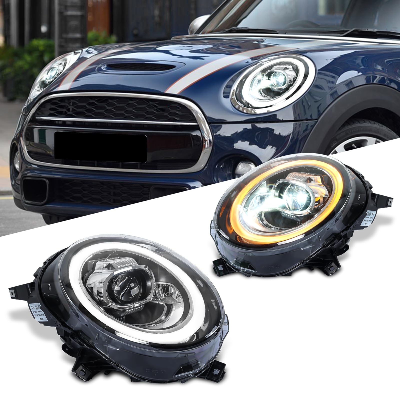 Archaic RGB-Scheinwerfer kompatibel mit Mini F54 Clubman Cooper F55-59 JCW 2014-2021, für OE-Halogen-Modelle, mit RGB-Animation DRL,mit E-Prüfzeichen Archaic RGB-Scheinwerfer kompatibel mit Mini F54 Clubman Cooper F55-59 JCW 2014-2021, für OE-Halogen-Modelle, mit RGB-Animation DRL,mit E-Prüfzeichen von Archaic
