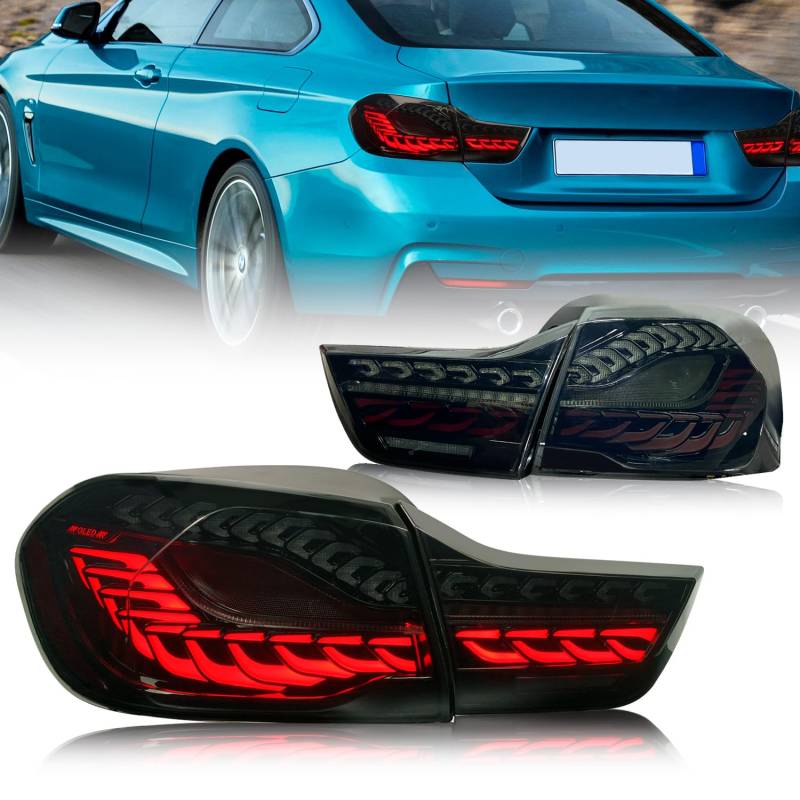 Archaic Rückleuchten kompatibel mit BMW 4 Series M4 F32 F33 F82 F36 F82 F83 Sedan/Convertible/Coupe 2014-2020, mit Animation DRL,Geräuchert,mit E-Prüfzeichen von Archaic