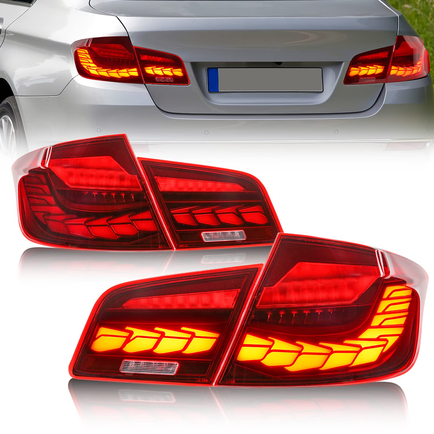 Archaic Rückleuchten kompatibel mit BMW F10 GTS 528i 535i 550i 535d xdrive M5 2011-2017, mit Animation DRL,Rot,Mit E-Prüfzeichen von Archaic