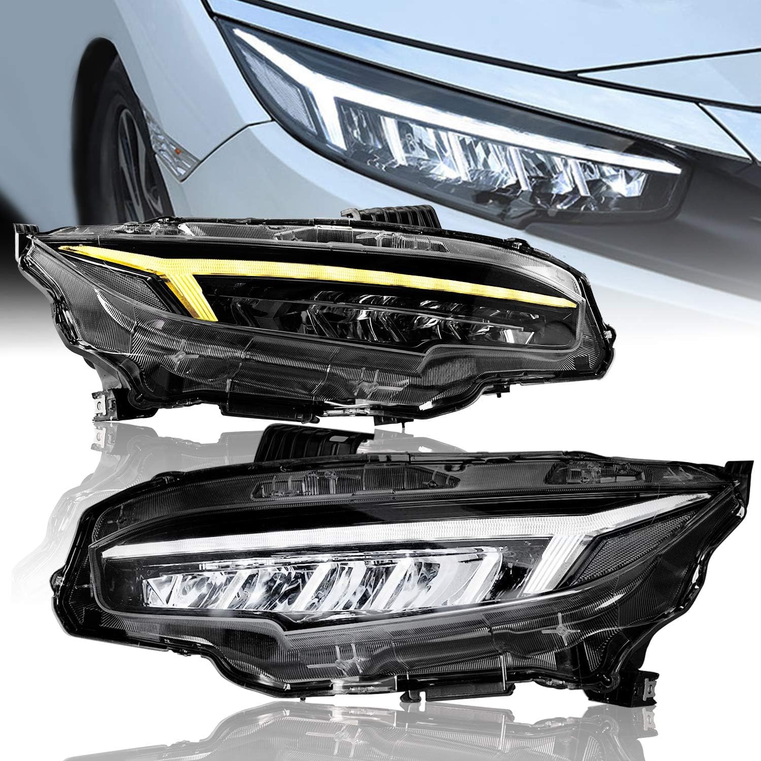 Archaic Scheinwerfer kompatibel mit 10th Honda Civic Seden Hatchback 2016-2021, Frontlichter mit Animation DRL,Kein E-Prüfzeichen von Archaic