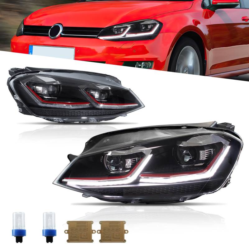 Archaic Scheinwerfer kompatibel mit VW Golf 7 MK7 TSI TDI 2013-2017 (Nur für Standard -Halogen),mit Glühbirne,mit E-Prüfzeichen von Archaic