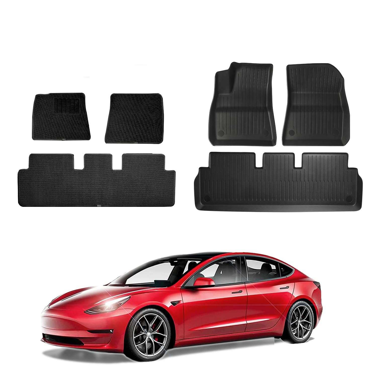 Arcoche Fußmatten für Tesla Model Y 2020–2024 TPE & Karpette Allwetter-Fußmatten Cargo-Liner für Tesla Model Y Zubehör (6-Teiliges Set) von Arcoche