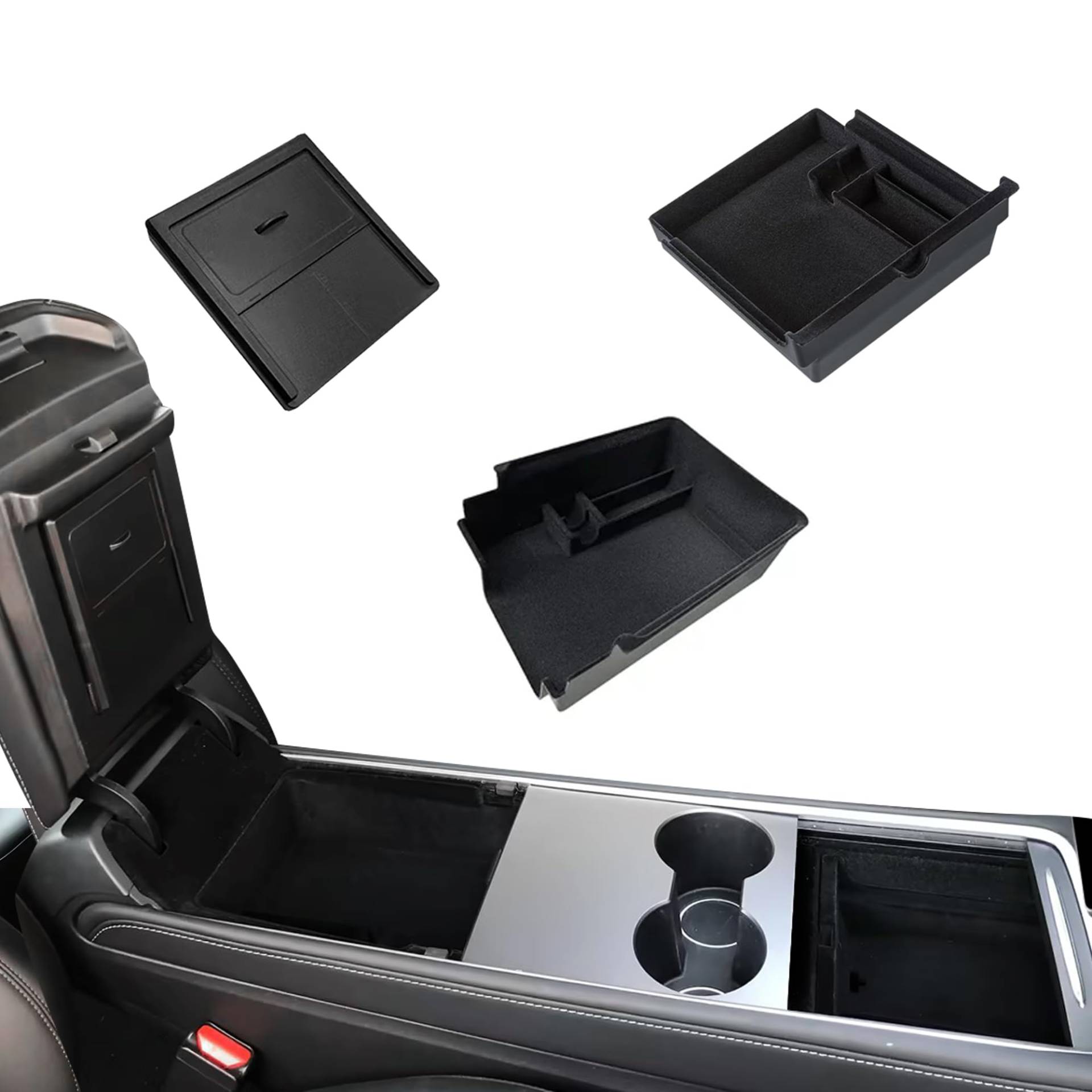 Arcoche Tesla Centre Console Organiser for Tesla Model 3 Model Y 2021-2023, Flocked Centre Console Organiser, Armrest Rest Accessories, 3 Piece Set von Arcoche