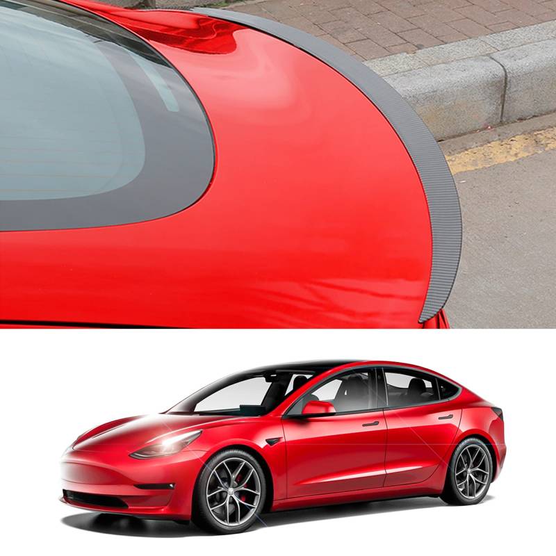 Arcoche Tesla Model 3 Spoiler, Heckspoilerflügel Performance Heckklappe Heckdeckel für Tesla 2016–2023 Modell 3 Zubehör (Glänzende Kohlefaser) von Arcoche