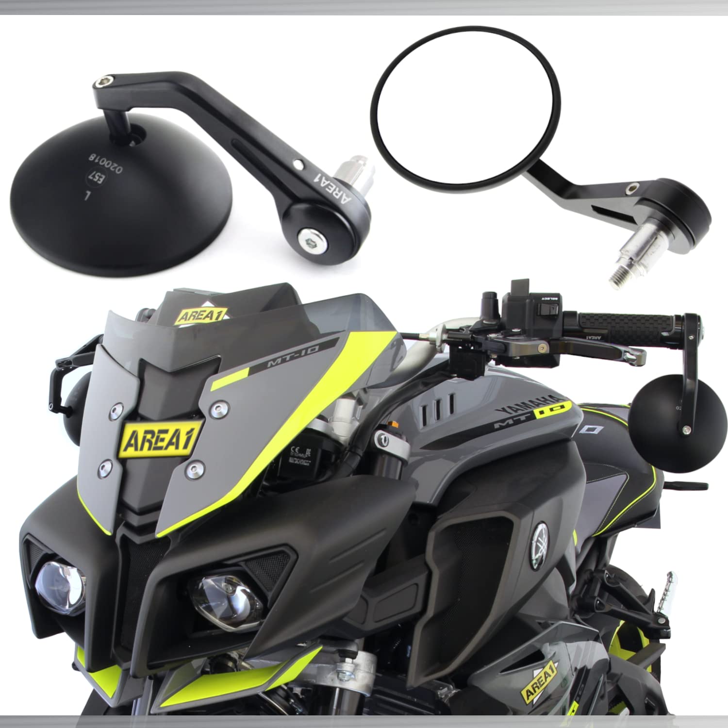 Area1 Motorradspiegel CNC Lenkerenden Motorrad Rückspiegel Set (Rechts+Links) e geprüft. Rund. Auch für Motorroller geeignet von Area Longboard