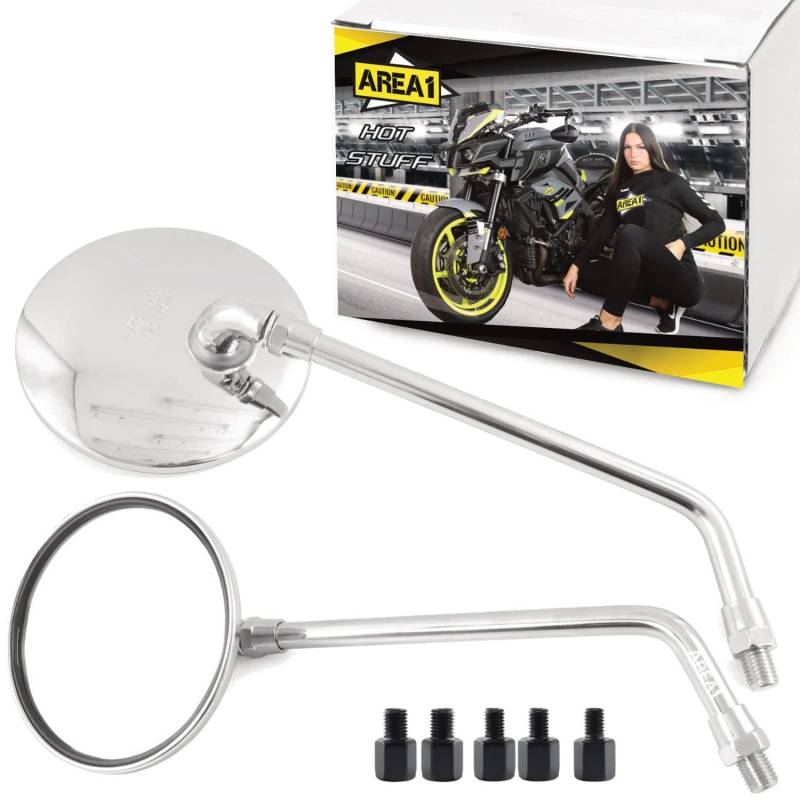 Area Longboard Rückspiegel Spiegel Set für Yamaha XV 1300, XV Virago, DX, 1100, 750, 535 (V7) - Mittel, Glas, Fahrzeugspezifische Passform, Motorrad, Rear von Area Longboard