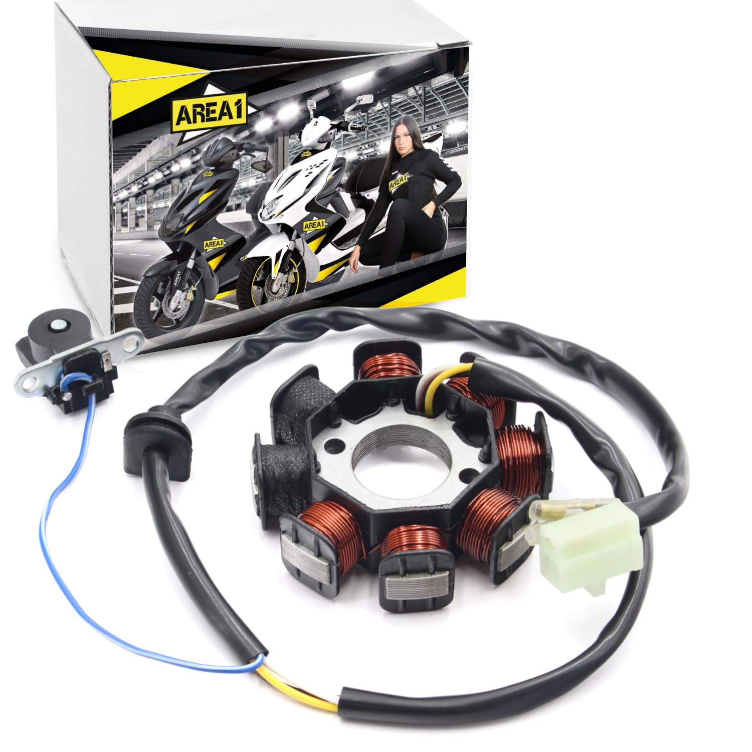 Area1 Ersatz Lichtmaschine Stator 50ccm GY6 QMB/QMA - Version 2/2 isolierte Spulen - Für Sym Explorer Beeline Benero JMStar Area1 Ersatz Lichtmaschine Stator 50ccm GY6 QMB/QMA - Version 2/2 isolierte Spulen - Für Sym Explorer Beeline Benero JMStar von Area1