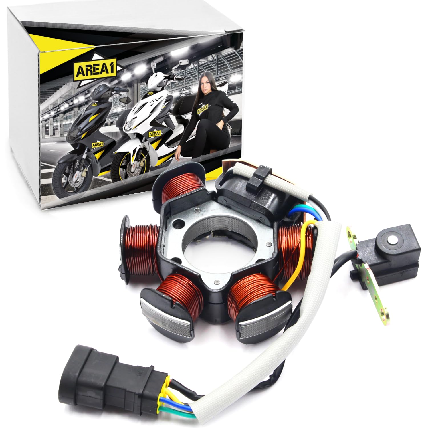 Area1 Ersatz Lichtmaschine Stator für Piaggio 50ccm ab Bj. 99 - Für Piaggio NRG TPH Zip Liberty Free, Gilera Runner, Vespa ET2 LX LXV S Primavera, Aprilia SR 50R Scarabeo Sportcity Motard Derbi GP1 von Area1