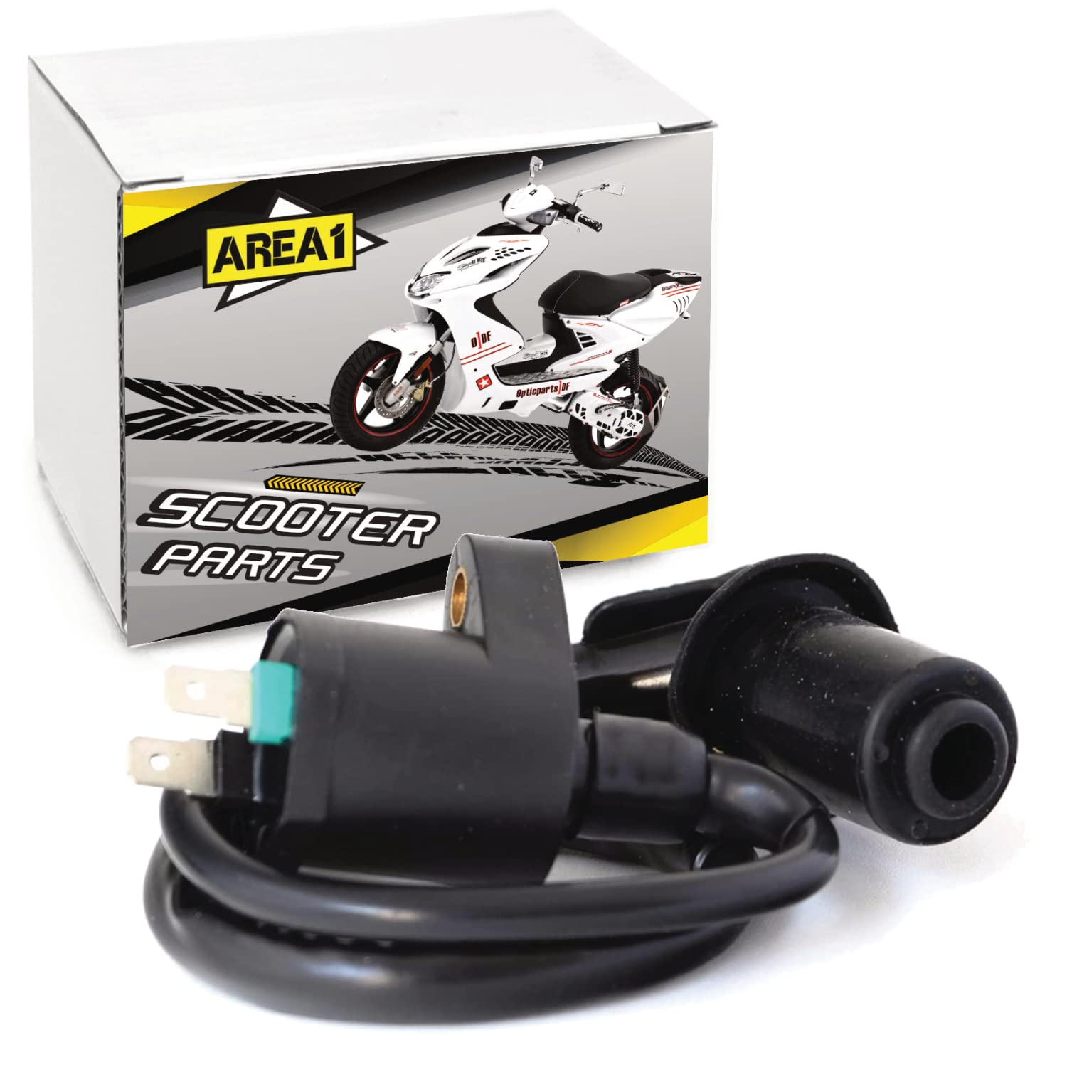Area1 Ersatz Motorroller 2Pin Zündspule + Zündkerzenstecker. Kompatibel mit Sym GY6 Yiying TGB Nova Motowell 139QMA/QMB Area1 Ersatz Motorroller 2Pin Zündspule + Zündkerzenstecker. Kompatibel mit Sym GY6 Yiying TGB Nova Motowell 139QMA/QMB von Area1