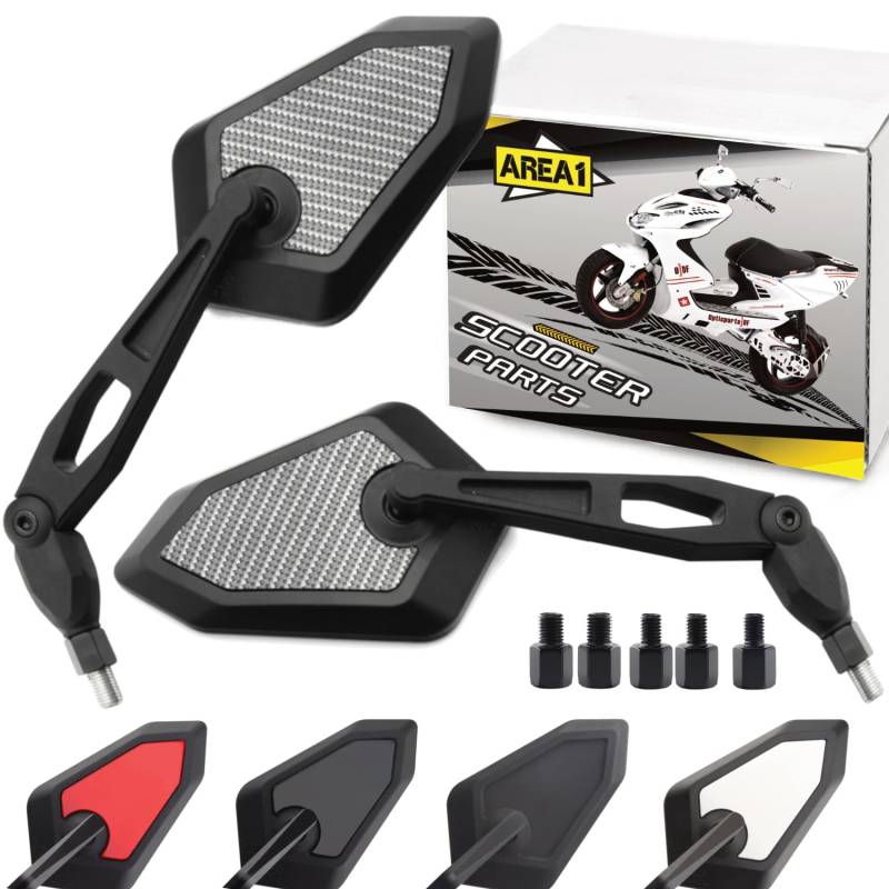 Area1 Motorroller Spiegel ATV Quad Rückspiegel Set (rechts+links) Carbon, e-geprüft 2xM8 Rechts + 1xM8 Linksgewinde Kompatibel mit Sym Niu KSR B1C von Area1