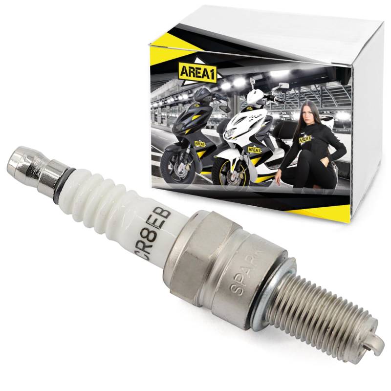 Area1 Motorroller Zündkerze Typ CR8EB (entstört) passend für Piag. Beverly 125 250 300IR Tourer Sport, Carnaby 125 200 250 300 Cruiser, Liberty 50 (4T) RST 125, MP3 125 250i.e. 300 LT, X7 250 300 von Area1