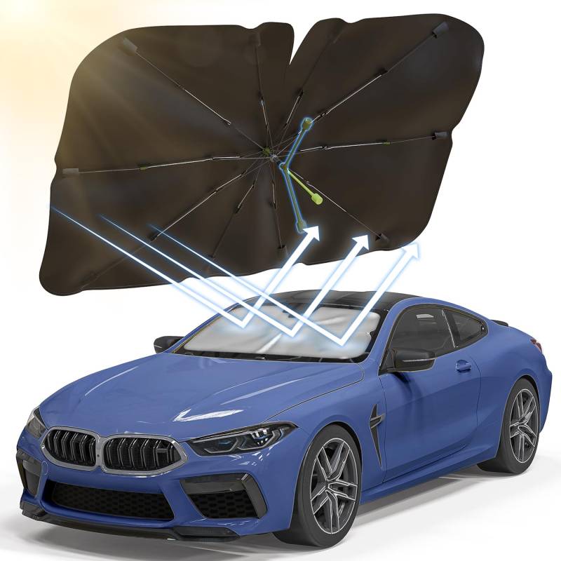 Arespark Sonnenschutz Auto Frontscheibe, 140 * 75 cm Verbesserter Drehbar UV-Schutz Sonnenschirm für Auto Windschutzscheibe, Faltbarer Sonnenschirm Auto Frontscheibe für die Meisten Autos und SUV von Arespark