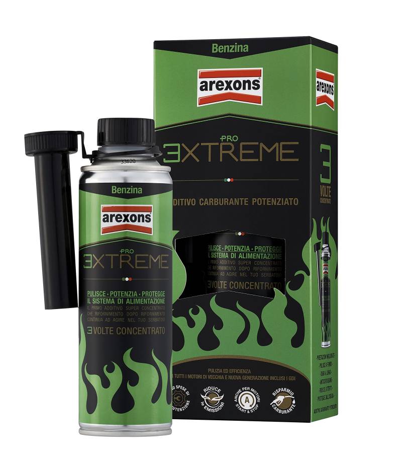 Arexons Pro Extreme Benzin-Additiv, 325 ml, geeignet für alle Benzinmotoren, 3 Mal mehr Konzentrat, entfernt Ablagerungen, verhindert Rost, hält Motor sauber, verbessert die Motorleistung von Arexons