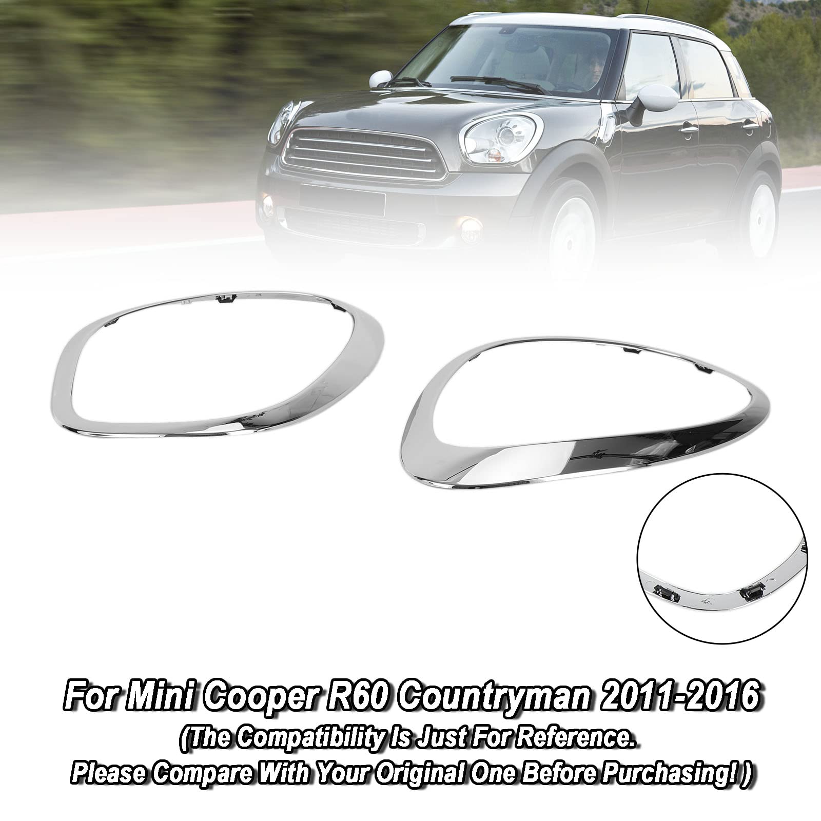 Areyourshop 2X Chrome Headlight Trim Ring Bezels für Mini Cooper R60 Countryman 2011-2016 von Areyourshop