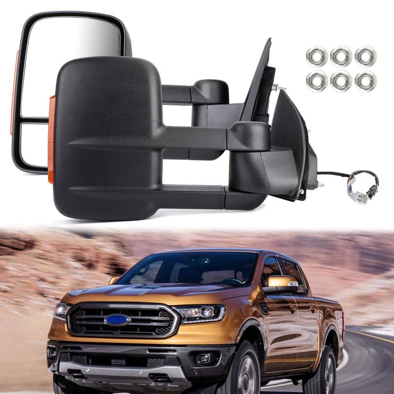 Areyourshop Ausziehbare Abschleppspiegel,Erweiterbare Towing Mirrors für Ford Ranger MK PX XL XLT XLS Wildtrak 2012-ON – Manuell Teleskopierbar, Schwarze ABS, mit Rauch-Indikatoren, Links und Rechts von Areyourshop