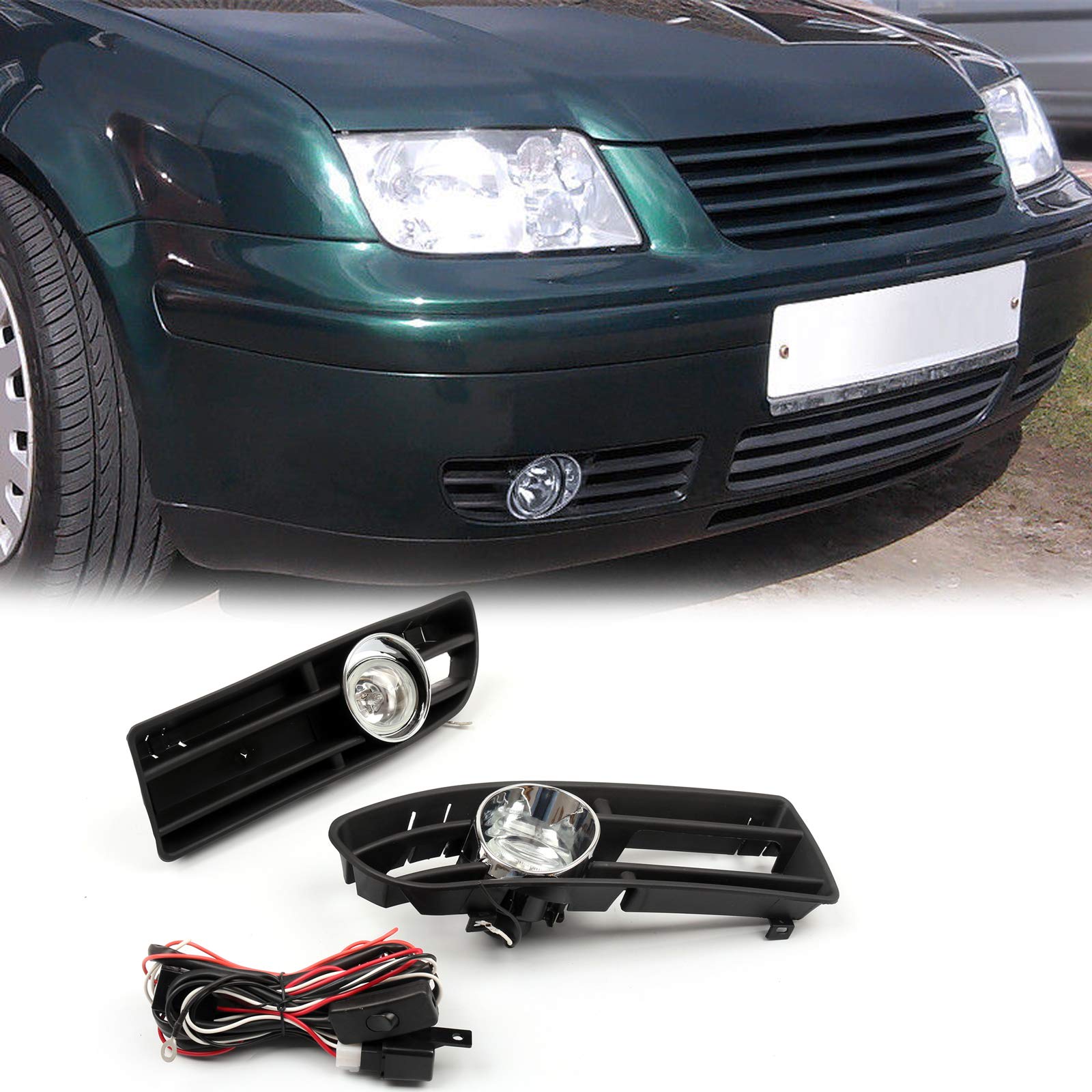 Areyourshop Stoßstangengrill Grill mit Nebelscheinwerfer Licht Passend für Volks-wagen Jetta Bora MK4 TDI 1999 2004 von Areyourshop