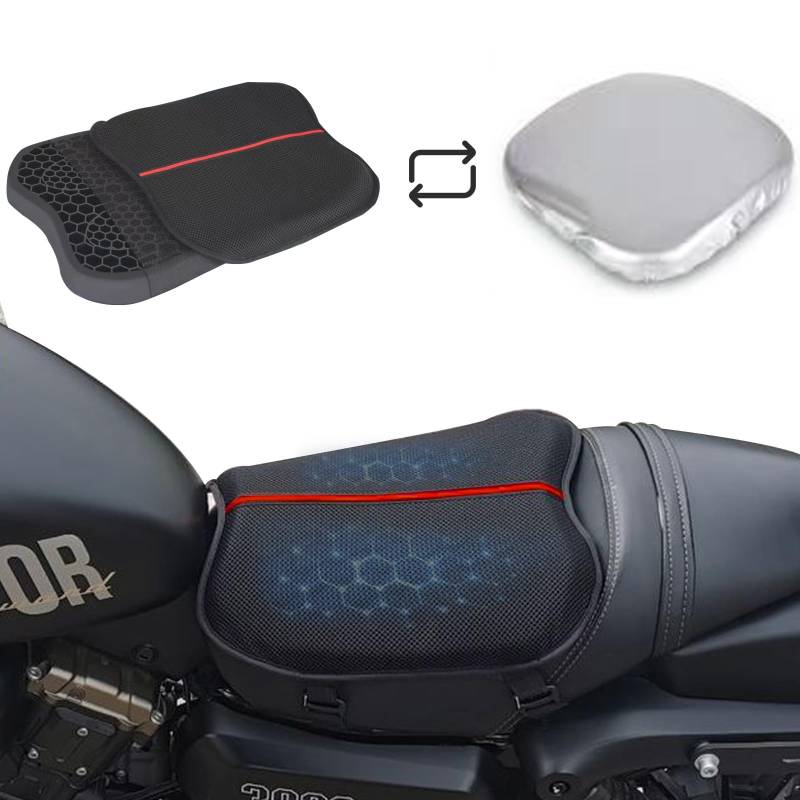 AriKroii Motorrad Sitzkissen Gel Sitzkissen Stoßdämpfung, dreifacher Schutz, Abnehmbares Hitzeschild leicht zu Laden und zu entlade, Effektive Vermeidung von Schäden durch Sonne und Regen von AriKroii