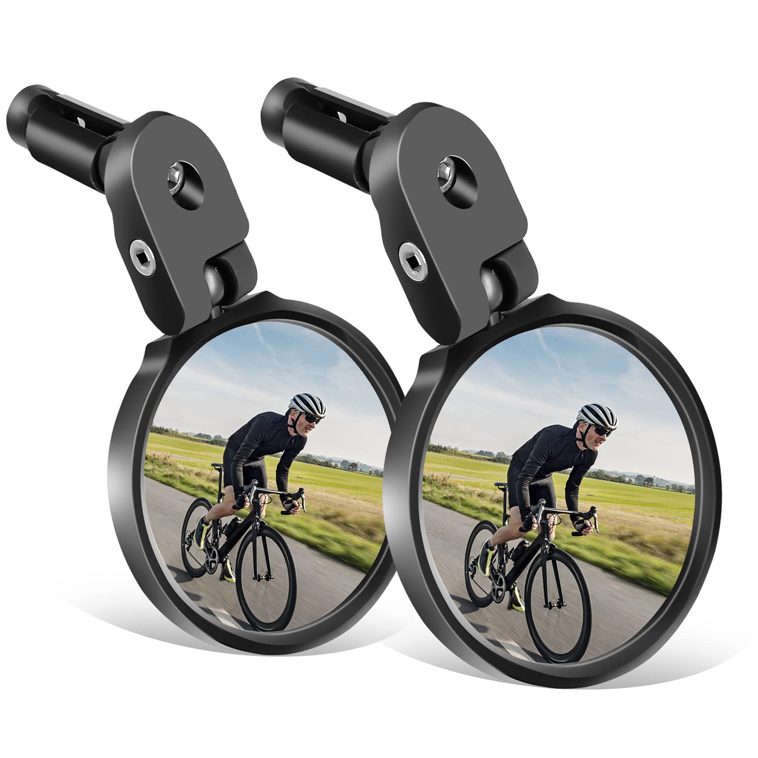 Arkham 2 Stück Fahrradspiegel für Lenker E-bike, 360°Schwenkbarer Fahrrad Rückspiegel Lenkerendenspiegel für 17,4–22 mm Lenker, Konvexer Fahrrad Spiegel für E-bike, Mountainbike von Arkham
