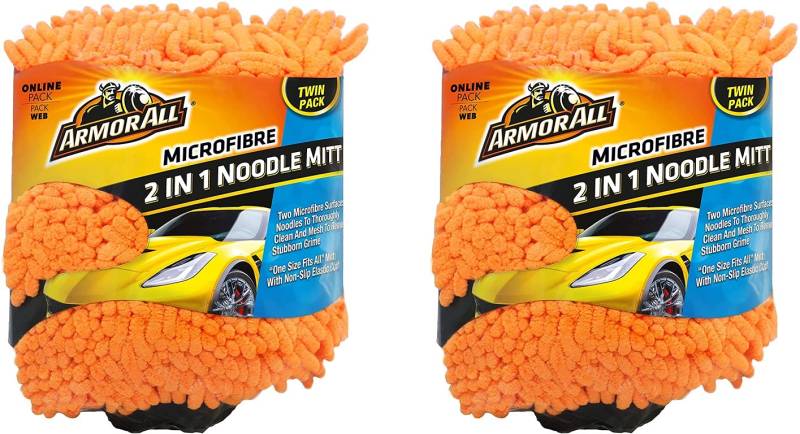 Armor All Mikrofasernudel-Autowaschhandschuh 2er-Set – Hochwertiger Autopflege-Handschuh für gründliche Fahrzeugreinigung, Orange von Armor All