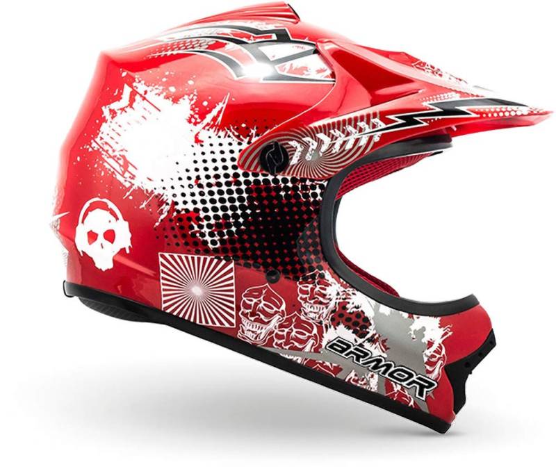 ARMOR HELMETS® AKC-49 „Red“ · Kinder Cross-Helm · Motorrad-Helm MX Cross-Helm MTB BMX Cross-Bike Downhill Off-Road Enduro-Helm Moto-Cross Sport · DOT Schnellverschluss Tasche M (55-56cm) von ARMOR HELMETS