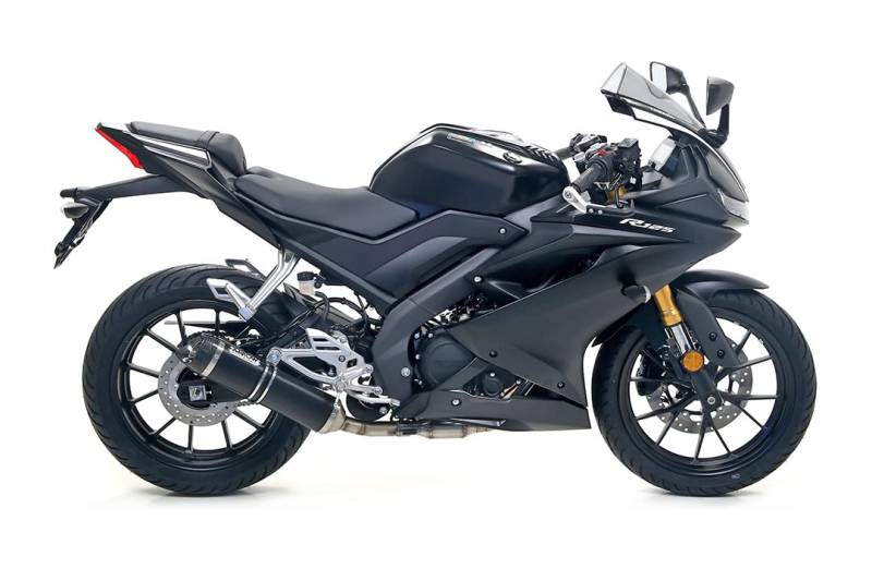 ARROW STREET THUNDER ALUMINIUM DARK" SILENCER WITH CARBY END CAP" YAMAHA YZF-R125 2019 HOMOLOGATED ALUMINIUM DARK THUNDER SILENCER WITH CARBON END CAP WITH WELDED LINK PIPE von Arrow