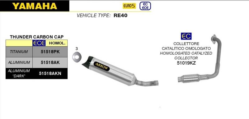 Sport Auspuff Komplettanlage Arrow Thunder Alu Yamaha MT-125 Bj.2021-2022 RE40 EURO-5 +Kat / +ABE von Arrow