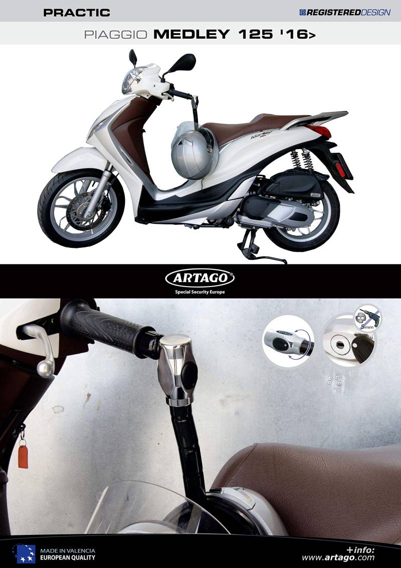 Artago 1638ART Diebstahlsicherung Motorrad Lenker Practic Art, Hochwertig + Halterung für Piaggio Medley von Artago