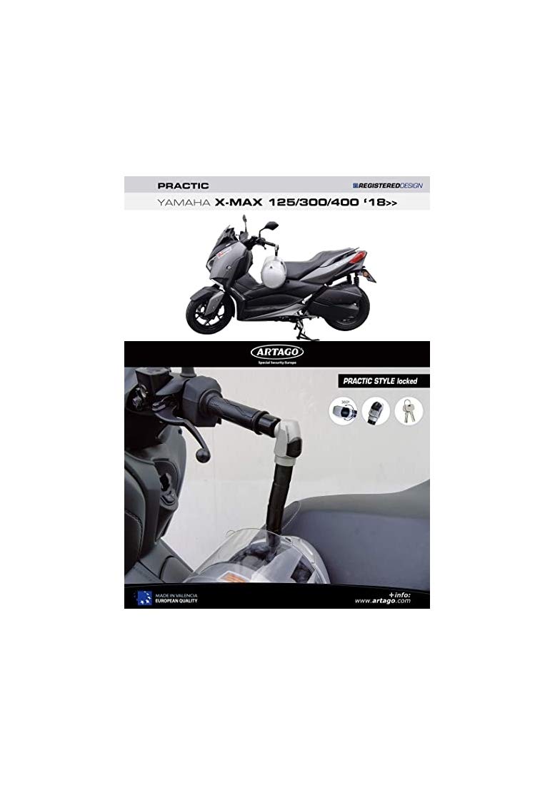 Artago 1650STY Motorrad Lenker Schloss Diebstahlsicherung Practic Style + Halterung für Yamaha Xmax 125/300/400 ab 2018 und Tricity 300 ab 2020 von Artago
