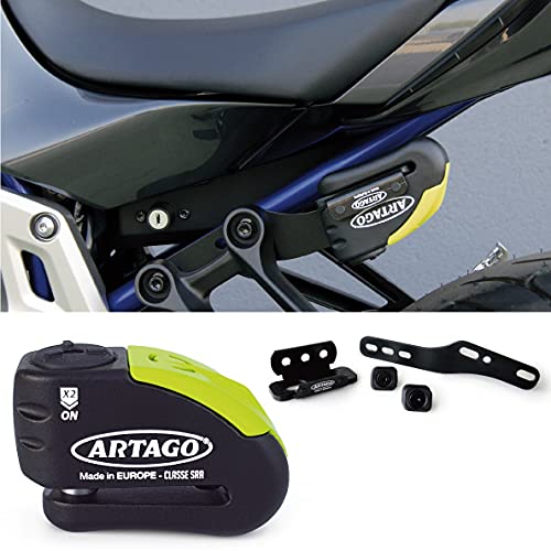 Artago 30X2 Hochwertiges Motorrad Bremsscheibenschloss mit Alarm Don’t Touch 120dB, Transport Halterung für Yamaha MT-07 und Tracer 700, Mit SRA und Sold Secure Gold Zulassung, Bunker Selection, 14mm von Artago