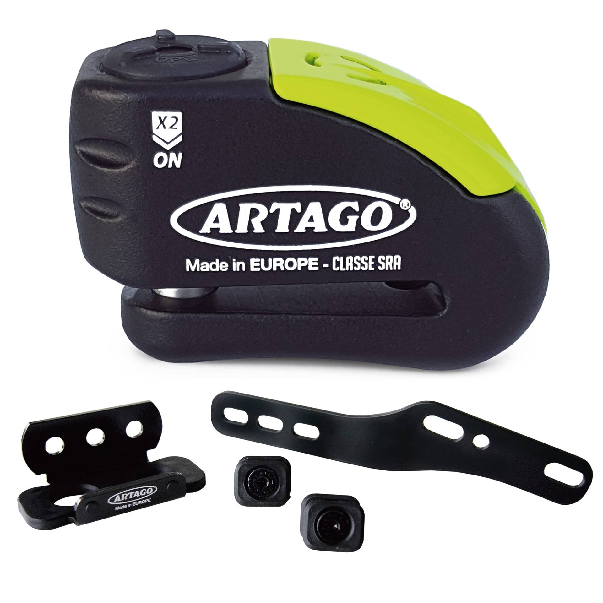 Artago 30X3 Pack Bremsscheibenschloss mit Alarm 120db Hohe Sicherheit + Halterung für Kawasaki Z900, SRA und Sold Secure Gold homologiert von Artago