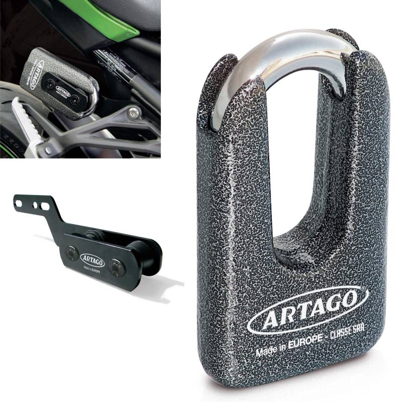 Artago 69T3 Pack Bremsscheibenschloss Diebstahlsicherung Hohe Sicherheit + Halterung für Kawasaki Z900, Homologiert SRA, Sold Secure Gold, ART4 von Artago