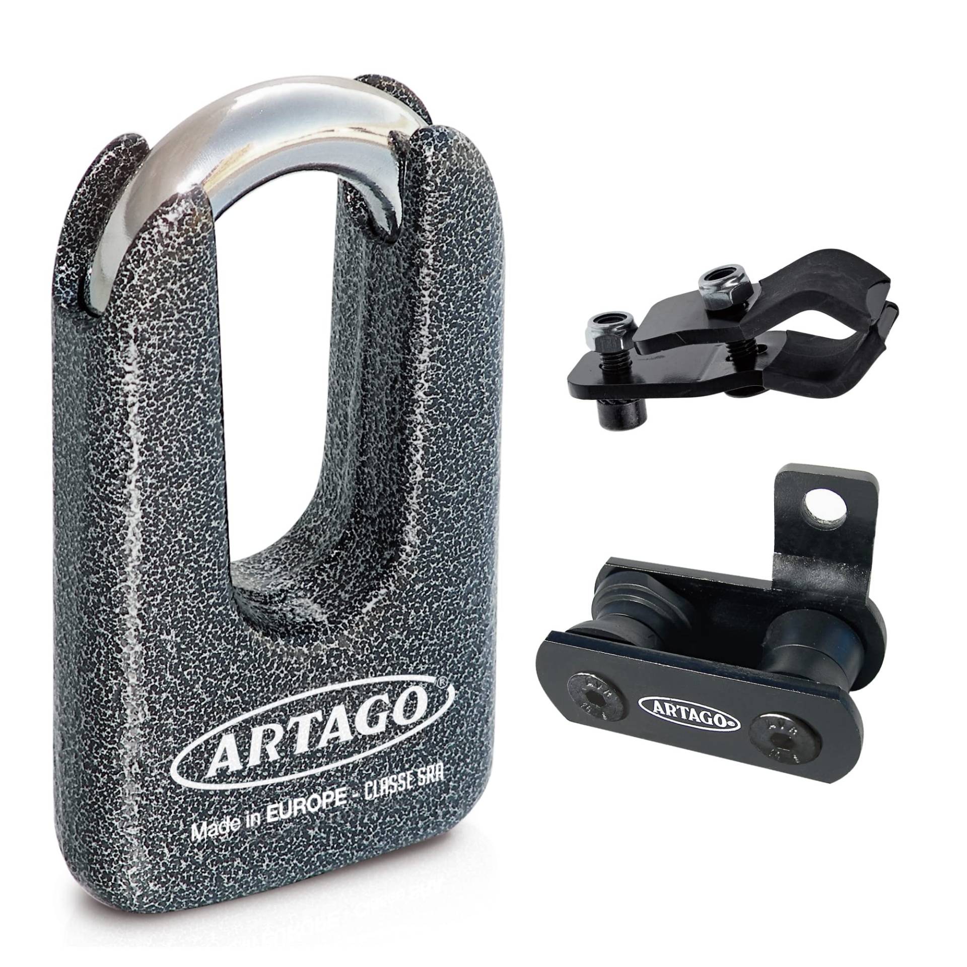 Artago 69T4 Pack Bremsscheibenschloss Diebstahlsicherung Hohe Sicherheit + Halterung für Honda CRF 1000L Africa Twin, Homologiert SRA, Sold Secure Gold, ART4 von Artago