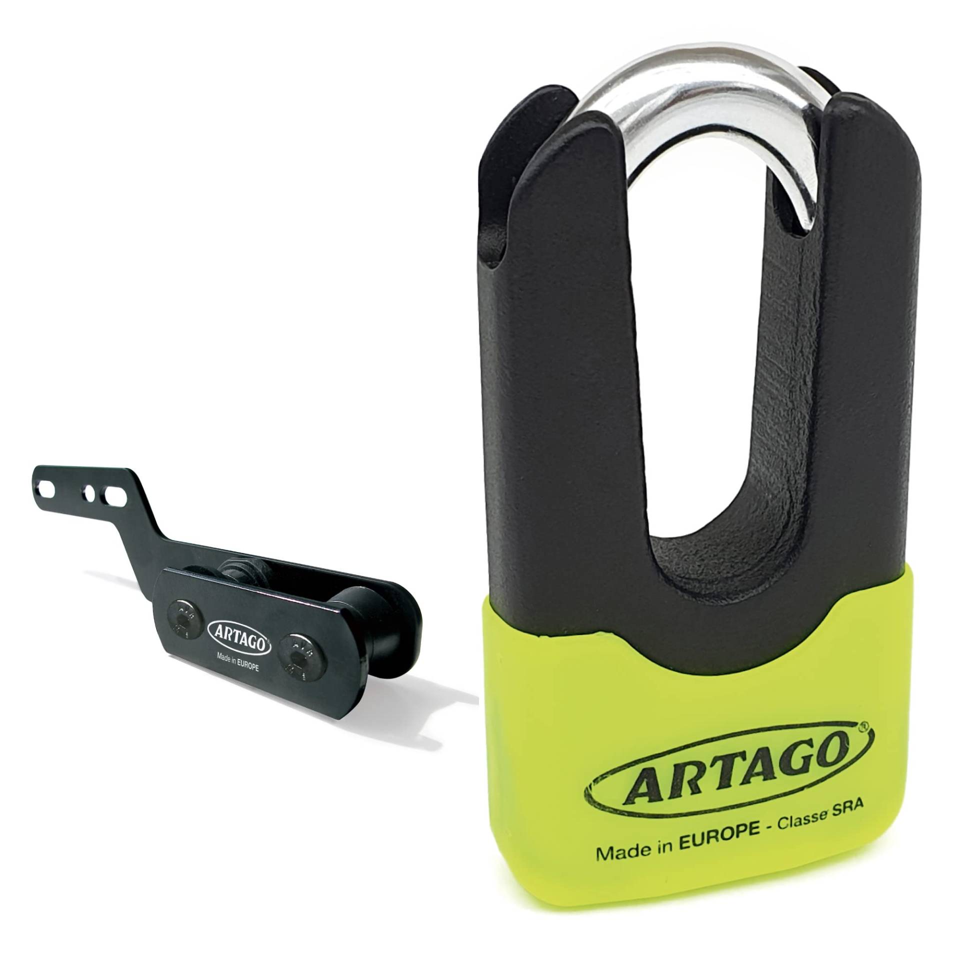 Artago 69X2 Pack Bremsscheibenschloss Diebstahlsicherung Hohe Sicherheit + Halterung für Yamaha MT-07 und Tracer 700, Homologiert SRA, Sold Secure Gold, ART4 von Artago