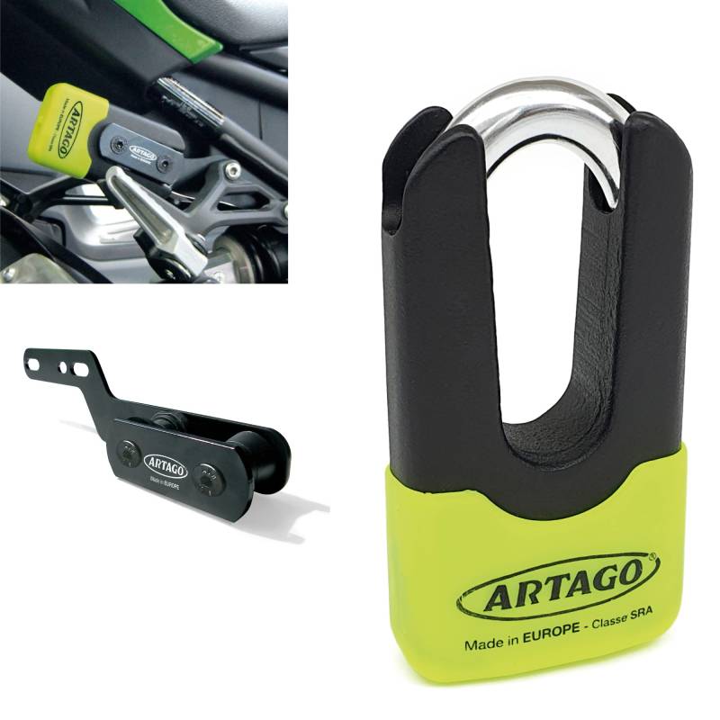 Artago 69X3 Pack Bremsscheibenschloss Diebstahlsicherung Hohe Sicherheit + Halterung für Kawasaki Z900, Homologiert SRA, Sold Secure Gold, ART4 von Artago