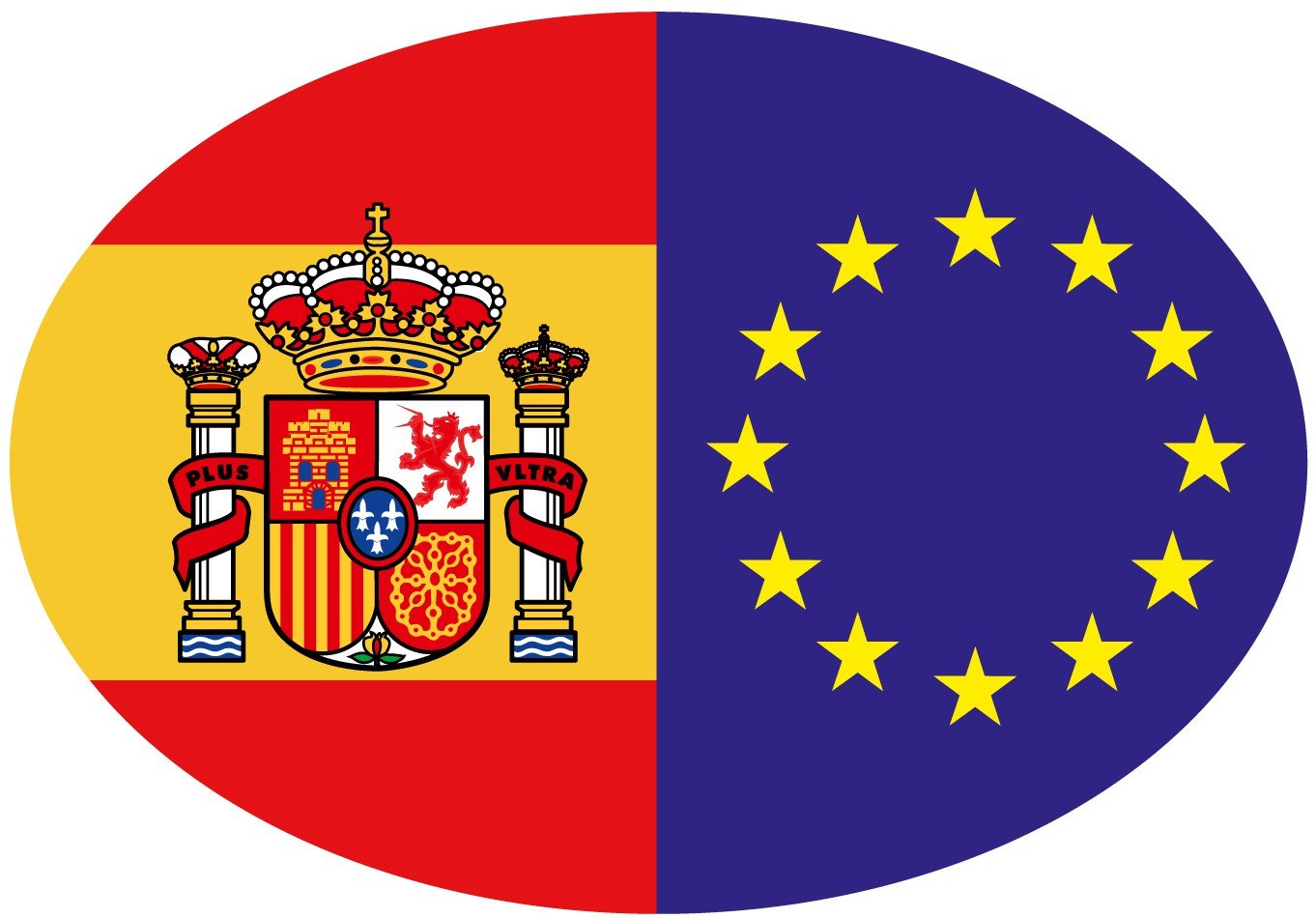 Aufkleber Flagge Spanien Oval/EU mit Wappen von Artimagen