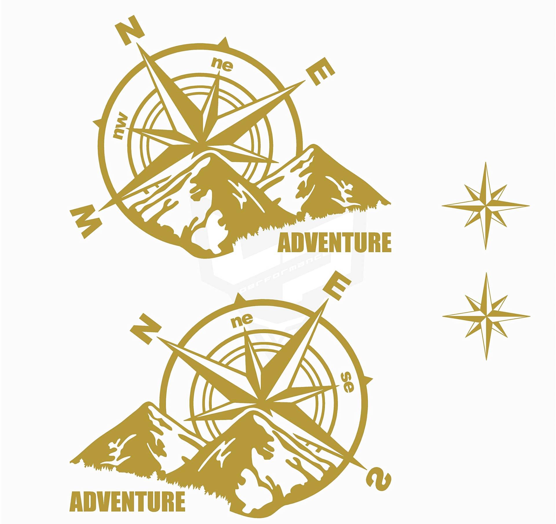 Artstickers 2 Stück Aufkleber Kompass Rosa Wind (25 x 19 cm) + 2 Sterne Geschenk Trail Off Road Allrounder 4 x 4 Sport für Auto oder Motorrad (Gold) von Artstickers