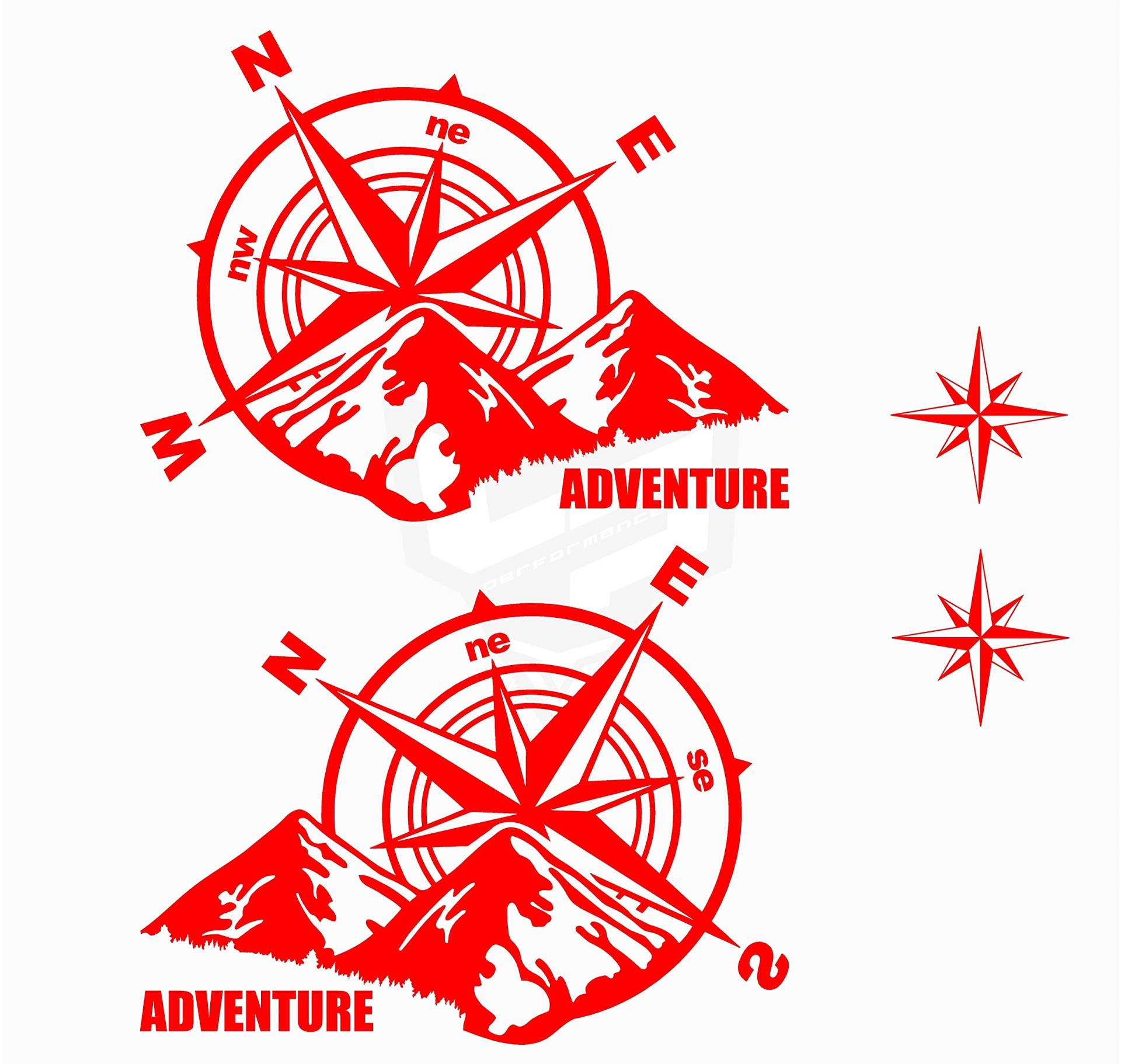 Artstickers 2 Stück Aufkleber Kompass Rosa Wind (25 x 19 cm) + 2 Sterne Geschenk Trail Off Road SUV 4x4 Sport für Auto oder Motorrad (rot) von Artstickers